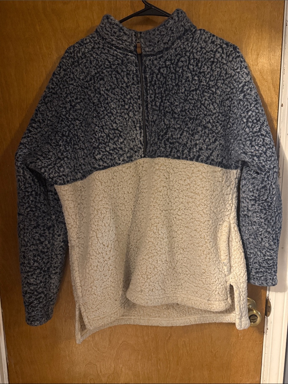 Women’s  Two-Tone Sherpa Half-Zip Pullover - Blue & Cream